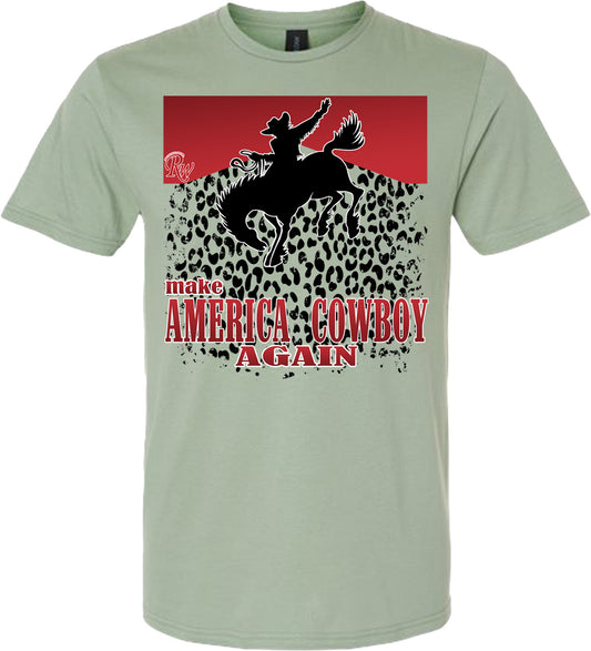 MAKE AMERICA COWBOY AGAIN LEOPARD TSHIRT